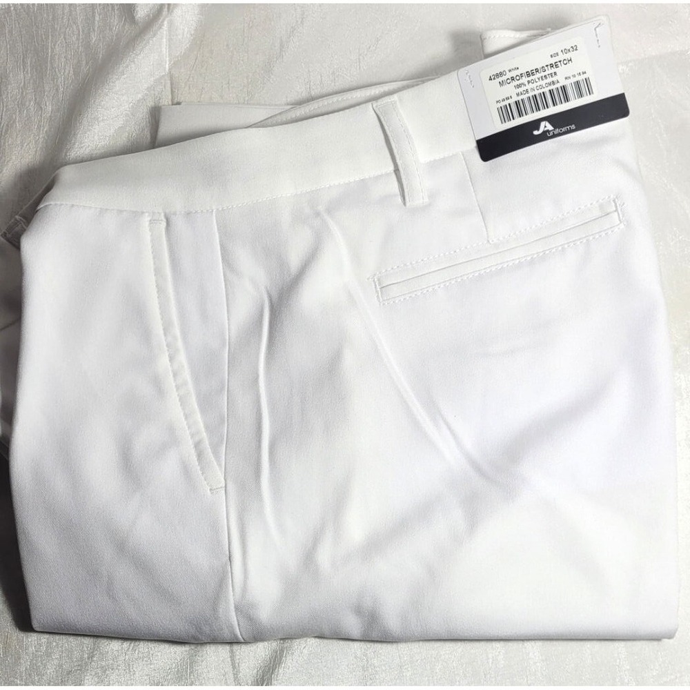 JA Uniforms Women's Hospital Duty White Microfiber Pants - Size 10‎ x 32" Inseam